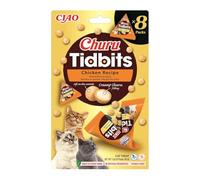 Churu Tidbits by INABA: Chicken Recipe (8 x 12g) / Soft & Chewy Churu Filled, Baked Cat Treats with Taurine & Green Tea Extract, Delicious & Healthy Snack, Training Treat, Natural, Grain Free