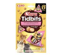 Churu Tidbits by INABA: Tuna and Salmon Recipe (8 x 12g) / Soft & Chewy Churu Filled, Baked Cat Treats with Taurine & Green Tea Extract, Delicious & Healthy Snack, Training Treat, Natural, Grain Free
