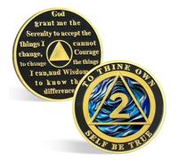 CHURYUML 2 Year Sobriety Coin Blue Ripple Sobriety Chip Two Year AA Medallions to Thine Own Self Be True Sober Coins Sobriety Gifts for Women Men Alcoholics Anonymous Addiction Recovery Gift