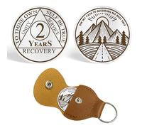 CHURYUML 2 Year Sobriety Coin Triplate Sobriety Chip Two Year AA Coins Recovery Medallions Sobriety Gifts for Men Women Alcoholics Anonymous Gift with PU Leather Keychain