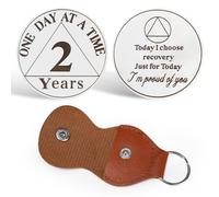 CHURYUML 2 Year Sobriety Coin with PU Leather Keychain - One Day at A Time Two Year Sober Chip, Affirmation AA Coins Recovery Medallions with Just for Today on Back, Sobriety Gifts for Women & Men