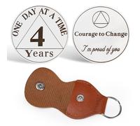 CHURYUML 4 Year Sobriety Coin with PU Leather Keychain - One Day at A Time Four Year Sober Chip, AA Medallions Sobriety Gifts for Women & Men Alcoholics Anonymous Token for Support & Inspirational