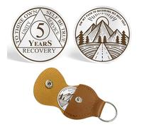 CHURYUML 5 Year Sobriety Coin to Thine Own Self Be True Sober Chip Five Year AA Chips and Medallions Sobriety Gifts for Men Women Alcoholics Anonymous Gifts with PU Leather Keychain