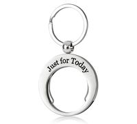 CHURYUML AA Coin Holder Keychain - Stainless Steel Double-Sided Keychain for Sobriety Chip AA Medallions - 8 Unique Styles, Silver, Just for Today