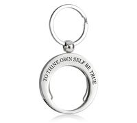 CHURYUML AA Coin Holder Keychain to Thine Own Self Be True Stainless Steels Coin Keychain Holder Double Sided Display Fits Sobriety Coins AA Medallions Recovery Chip Sobriety Gifts for Women Men