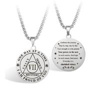 CHURYUML Sobriety Gifts AA Sobriety Necklace One Day At A Time Pendant | Sober Anniversary Jewelry for Men & Women | Alcoholics Anonymous Addiction Recovery Gift | 1-10 Year Sober Options Available