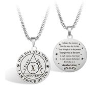 CHURYUML Sobriety Gifts AA Sobriety Necklace One Day At A Time Pendant | Sober Anniversary Jewelry for Men & Women | Alcoholics Anonymous Addiction Recovery Gift | 1-10 Year Sober Options Available