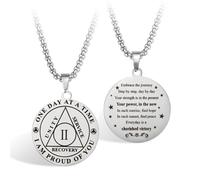 CHURYUML Sobriety Gifts AA Sobriety Necklace One Day At A Time Pendant | Sober Anniversary Jewelry for Men & Women | Alcoholics Anonymous Addiction Recovery Gift | 1-10 Year Sober Options Available