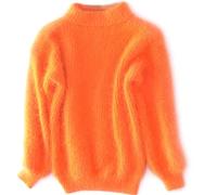 CHUSHEN Women's Casual Cable Knit Jumper Long Sleeve Crewneck Solid Color Chunky Pullover Sweater, Cashmere Loose Solid Color Knit Sweater, Vintage Angora Sweater for Women (Orange,One Size)