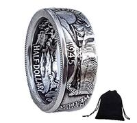ChuShengQ 1945 Hand Carved Old Coin Rings/Nickel Half Dollar Rings/Morgan Dollars Rings for Couple/Friends+KaiKBax Bag Gift Silver 11