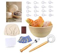 CHUSSTANG Round Bread Proofing Basket, Banneton Brotform Sourdough Proving Basket Natural Rattan Bowl Bread Making Baking Tools with Cloth Liner/Bread Bag/Bread Lame/Whisk/Dough Scraper/Decor Stencils