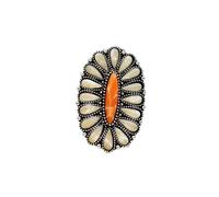 CHUU YUNG Bohemian Vintage Turquoise Oval Flower Rings Geometric Ethnic Natural Stone Adjustable Silver Joint Knuckle Rings Western Cowgirl Statement Jewelry, Metal, Turquoise