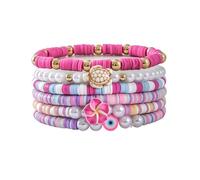 CHUU YUNG Surfer Heishi Colorful Clay Beads Stretch Bracelets Set Y2k Flower Sea Turtle Charms Bracelets Bohemian Multilayer Stackable Summer Beach Jewelry, S, Resin, zircon gemstone
