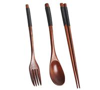 CHUXIN Wooden Set, Wooden Portable Set Chopsticks Spoon Fork Dinnerware with Black Twining Thread