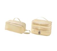 ChuYiElegance 2 Pieces Mesh Cosmetic Bag with Handle, Layer Organizer for Brushes And Toiletries on The Go, beige