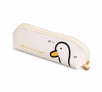 ChuYiElegance PU Pencil Cartoon Animal Print Makeup Organizer Pouch With Smooth Zipper Closure Soft Lining For Lip Glazes And Cosmetic Brushes Suitable For On The Daily Use, White Duck