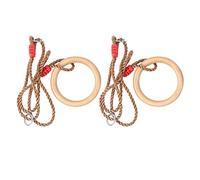 ChuyTrading 2Pcs Wooden Gymnastics Rings with Adjustable Rope, Solid Wood Climbing Rings for Kids and Adults, Indoor Outdoor Fitness Hanging Rings with Buckles