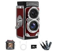 CHUZHAO Mini Retro Digital Camera - Vintage TLR Style Point and Shoot Auto Focus Vlogging Camera, Compact & Portable, 16GB Card Included, Ideal for Beginners, Teens, Adults Red