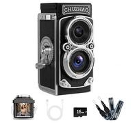 CHUZHAO Mini Retro Digital Camera - Vintage TLR Style Point and Shoot Auto Focus Vlogging Camera, Compact & Portable, 16GB Card Included, Ideal for Beginners, Teens, Kids and Adults