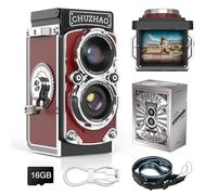 CHUZHAO Retro Digital Camera 1080P FHD Video 12MP Auto Focus Retro Camera with 16G Card Double Filter Photo Camera, USB Compact Vintage Digital Camera for Beginners Teenagers Children Adults