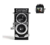 CHUZHAO Retro Digital Camera with Time Stamp, Portable TLR Vintage Camera 1080P FHD Video 12MP Photos Autofocus Mini Vlogging Camera with 16GB Card for Beginners Teens Adults, Black