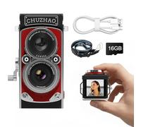 CHUZHAO Retro Digital Camera with Time Stamp, Portable TLR Vintage Camera 1080P FHD Video 12MP Photos Autofocus Mini Vlogging Camera with 16GB Card for Beginners Teens Adults, Red