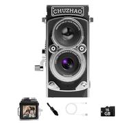 CHUZHAO Vintage Mini Digital Camera, Portable TLR Style Retro Point and Shoot Compact Small Pocket 1080P FHD Video 12MP Autofocus Vlogging Camera with 16 GB Card (Black)