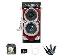 CHUZHAO Vintage Mini Digital Camera, Portable TLR Style Retro Point and Shoot Compact Small Pocket 1080P FHD Video 12MP Autofocus Vlogging Camera with 16 GB Card (Red)