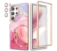 Chvelop for Samsung S23 Ultra Case with Bumper [WITHOUT Screen Protector] + Camera Protector, TPU Shockproof Samsung Galaxy S23 Ultra Case, Glossy Fade-Resistant Pattern Phone Cases S23 Ultra, Pink