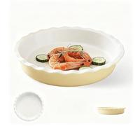 CHXAOM Quiche Dish Oven Dish Ceramic Quiche Mould, Multi-Use Quiche Tin, 25.5 cm (10 Inches), Capacity, 1200 ml, Microwave-Safe, Suitable for Cakes, Pudding Cakes and Pizza (Yellow)
