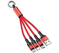 CHXINGCHEN Multi USB Charger Cable, 15cm Short Cable,3 in 1 Multiple USB Charging Cable with Micro USB Type C Connector for iPhone, Samsung, Huawei, Google, Nokia,LG, Sony and More (Red)