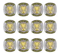 CHXIXUE 12 Pack Championship Rings Baseball Soccer Basketball Football Hockey Class High School University Bowling Champion Cup Trophy Ring for Tournament Award Gift, 6 UK, Zinc