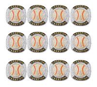 CHXIXUE Baseball Rings Size 7-14 Basebll Trophy Ring Sports Ball Gift Winner Tournament Team (12pcs Gold Baseball Rings, Size 9)