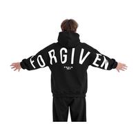 CHXLQQX Letter Print Hoodies for Men Women Long Sleeve Oversized Forgiven & Yahweh Graphic Hoodie Baggy Pullover Sweatshirt, Black Forgiven, L