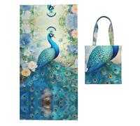 CHXtao Jasmine Blue Peacock 2 Pack Microfibre Beach Towels for Adults