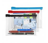 CHXTguyue Clear Exam Pencil Case - 3 Pcs Transparent See-Through Pencil Cases for Exams, School & Office, Holds Pens, Pencils, Markers & Small Stationery (Blue, Black, Red)