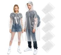 Chyaya 5 Pack Waterproof Poncho Adult, Emergency Portable Raincoat, Clear Rain Poncho with Sleeves & Hood, Reusable Rain Poncho Waterproof for Hiking Cycling Camping Travelling Festival