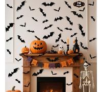 Chyaya 72PCS Halloween 3D Bat Wall Stickers,Realistic PVC Black Scary Bat Decor for Creepy Home Decor Halloween Party Decorations DIY Wall Window Decal Bathroom Indoor-Reusable & Waterproof