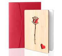 Chyaya Romantic Red Rose Walnut Love Card with Envelope- Handcrafted Wooden Valentine's Card for Her/Him, Birthday, Anniversary, Wedding Gift for Wife, Husband, Girlfriend, Boyfriend(Without Stand)