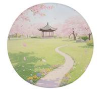 CHYDANY A Park with Cherry Blossoms in Full Bloom Round Cushion,Memory Foam Added,Chair Cushion,Polyester Cover with Zipper,Seat Cushion for Bed Sofa Office Chair Outdoor 15.3 * 15.3In