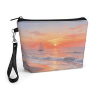 CHYDANY A Sunset at The Seaside Makeup Bag, PU Leather,Makeup Pouch with Handle And Zipper ,Cosmetic Bag for Mother, Friends & Women 8.9 X 2.6 X 5.7 In