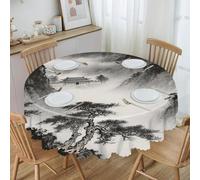 CHYDANY Ancient Temple in Mist Tablecloth, Wipeable and Reusable,Table Cover, Polyester,Round Table Cloth for Restaurant, Picnic, Indoor and Outdoor Dining 59.84 in