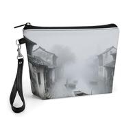 CHYDANY Ancient Town in The Morning Mist Makeup Bag, PU Leather,Makeup Pouch with Handle And Zipper ,Cosmetic Bag for Mother, Friends & Women 8.9 X 2.6 X 5.7 In