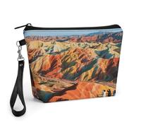 CHYDANY Colorful Danxia Landform Makeup Bag, PU Leather,Makeup Pouch with Handle And Zipper ,Cosmetic Bag for Mother, Friends & Women 8.9 X 2.6 X 5.7 In