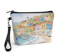 CHYDANY Colorful Town Makeup Bag, PU Leather,Makeup Pouch with Handle And Zipper ,Cosmetic Bag for Mother, Friends & Women 8.9 X 2.6 X 5.7 In