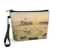 CHYDANY Cowboy Ranch Scenery Makeup Bag, PU Leather,Makeup Pouch with Handle And Zipper ,Cosmetic Bag for Mother, Friends & Women 8.9 X 2.6 X 5.7 In