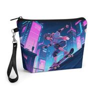 CHYDANY Cyber Skateboard Boy Makeup Bag, PU Leather,Makeup Pouch with Handle And Zipper ,Cosmetic Bag for Mother, Friends & Women 8.9 X 2.6 X 5.7 In