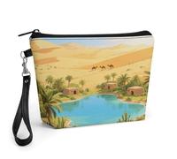 CHYDANY Desert Oasis Makeup Bag, PU Leather,Makeup Pouch with Handle And Zipper ,Cosmetic Bag for Mother, Friends & Women 8.9 X 2.6 X 5.7 In