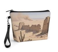 CHYDANY Desert Ruins Makeup Bag, PU Leather,Makeup Pouch with Handle And Zipper ,Cosmetic Bag for Mother, Friends & Women 8.9 X 2.6 X 5.7 In