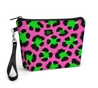 CHYDANY Digital Neon Leopard Print Makeup Bag, PU Leather,Makeup Pouch with Handle And Zipper ,Cosmetic Bag for Mother, Friends & Women 8.9 X 2.6 X 5.7 In